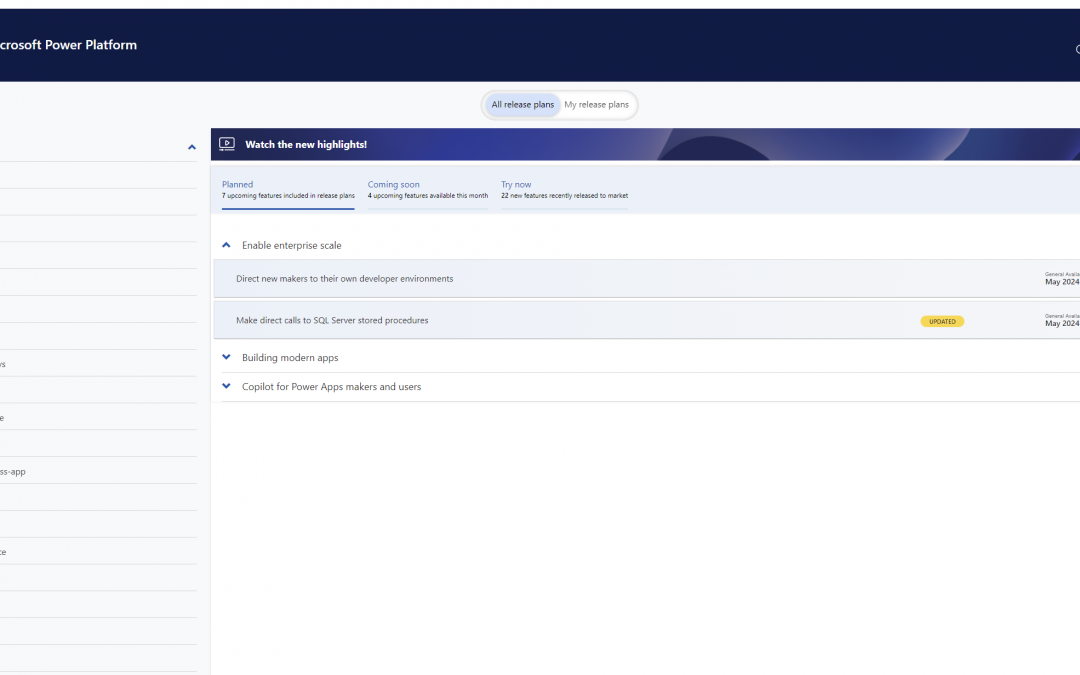 Microsoft Features – Release Plan